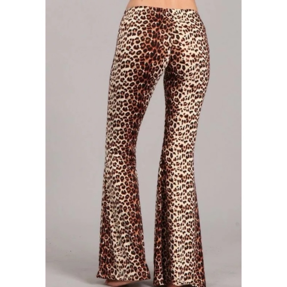 SOLD OUT Leopard Flared Bell Boho Stretch Casual Pants - Picture 4 of 5